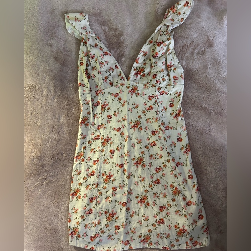Beige floral mini dress